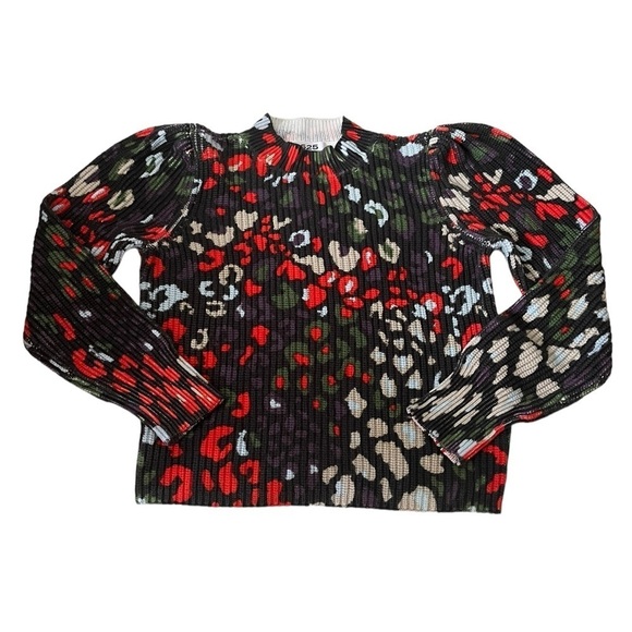 LIKE NEW 525 Multicolor Leopard Print 100% Cotton Knit Puff Sleeve Sweater Sz M - Picture 2 of 9